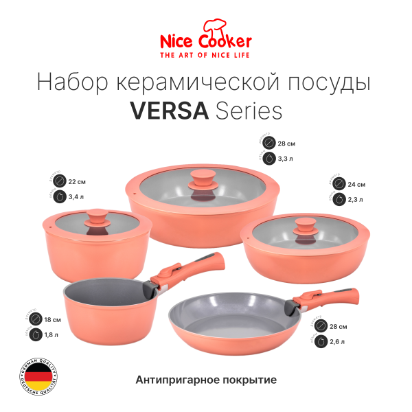 Набор керамической посуды Nice Cooker VERSA Series розовый Набор керамической посуды Nice Cooker VERSA Series розовый